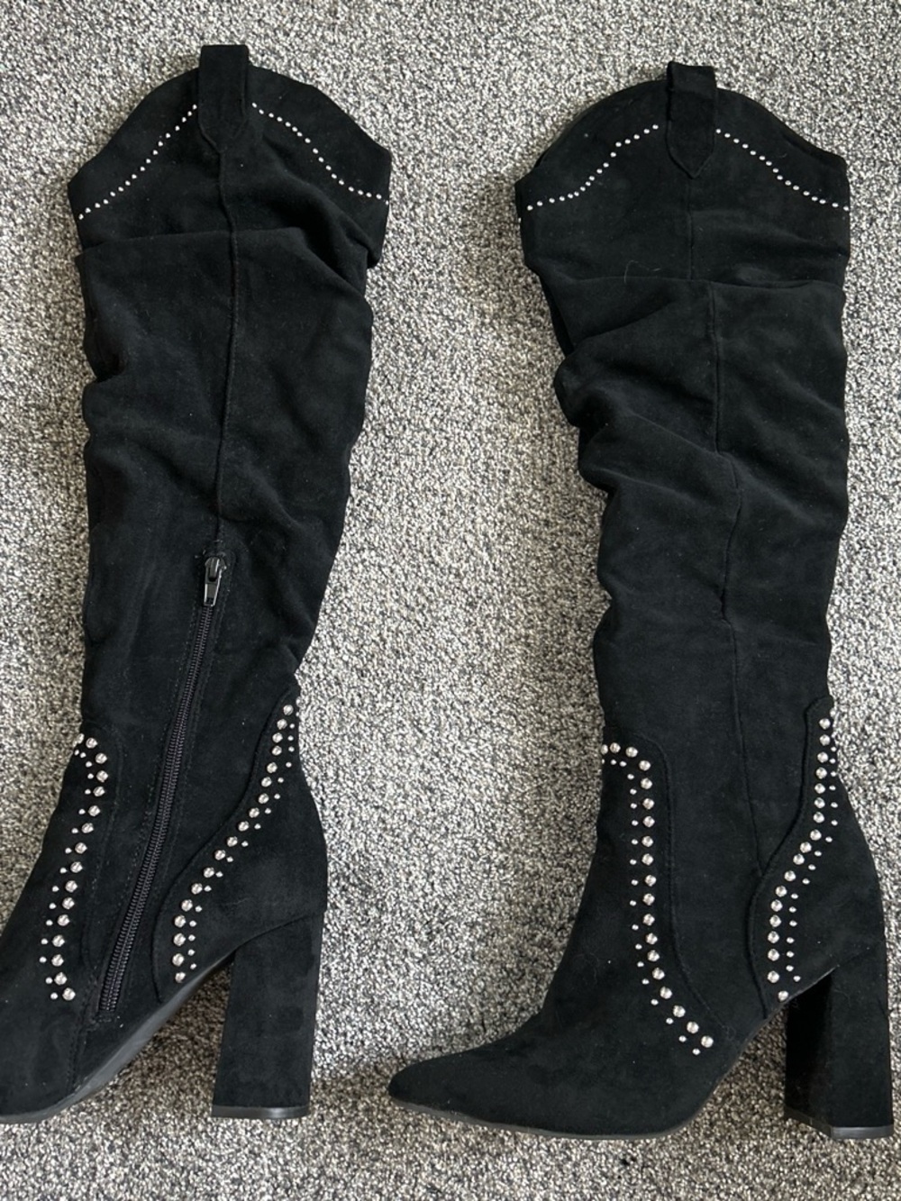 Jeffrey Campbell Black Suede Over-the-Knee Boots with Silver Studs